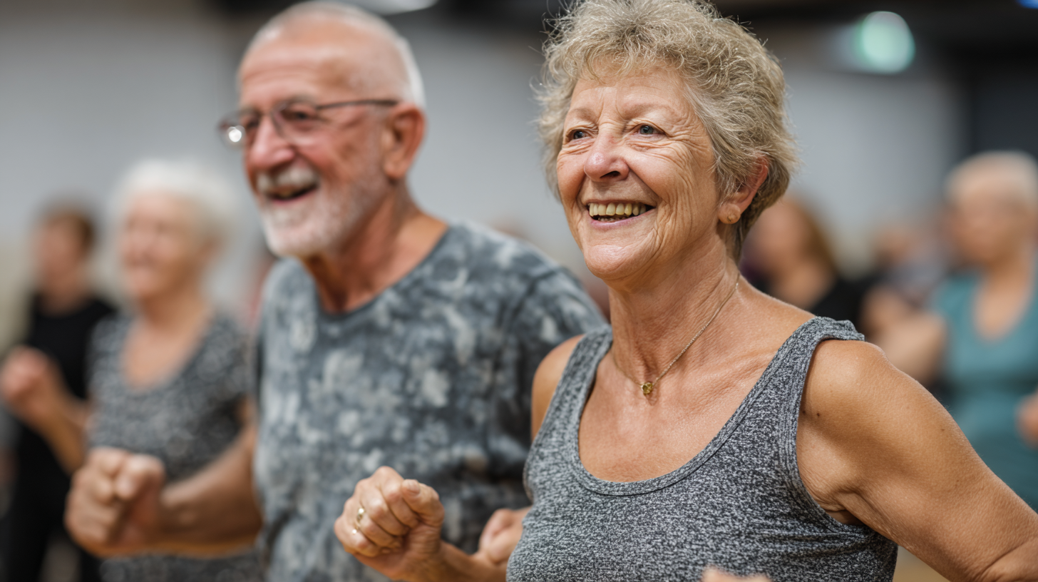 Grupo de adultos mayores celebrando sus logros en un entorno natural
